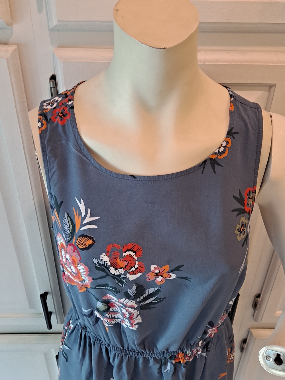 Old Navy M Slate Blue Floral Casual Summer Sleeveless Mini Rayon Dress - Picture 2 of 9